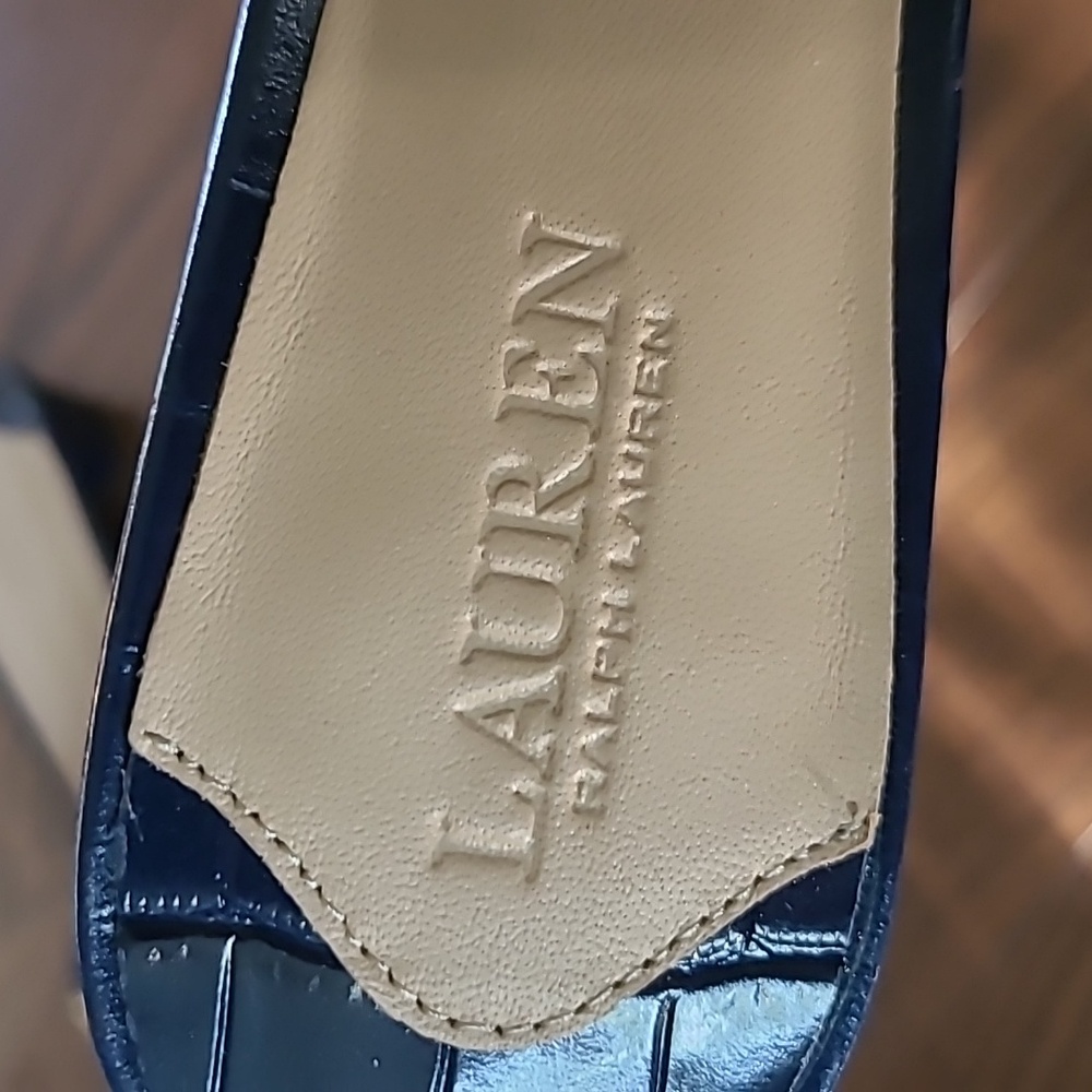New Lauren Ralph Lauren Women's Fay Slip-on Navy Leather Dress Sandals Size 6.5 - Picture 4 of 8